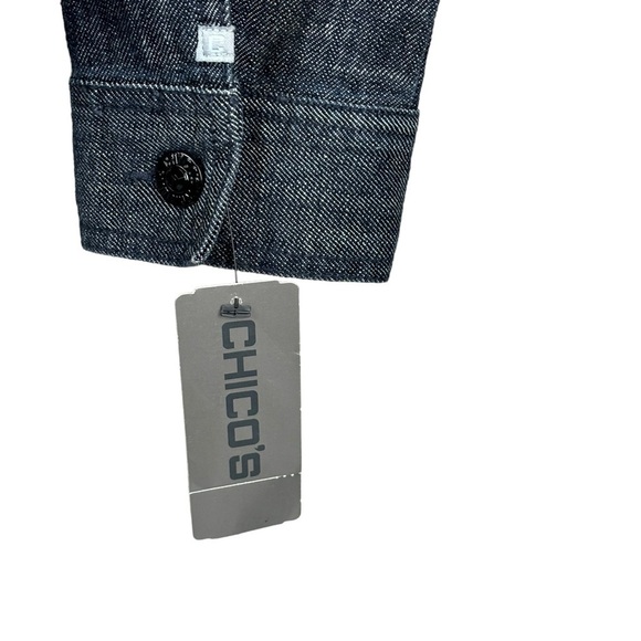 Chico’s Platinum Black Denim Distressed Jacket Black Rhinestones Size Small NEW - Picture 8 of 14